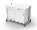 3-phase demo trolley, sliding door cabinet, with grooved mat shelf, 1250x957x760mm