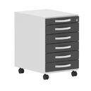 Container on rollers, 5 drawers + utensil drawer, central locking               